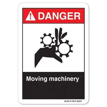 ANSI Danger Sign, Moving Machinery, 18in X 12in Decal